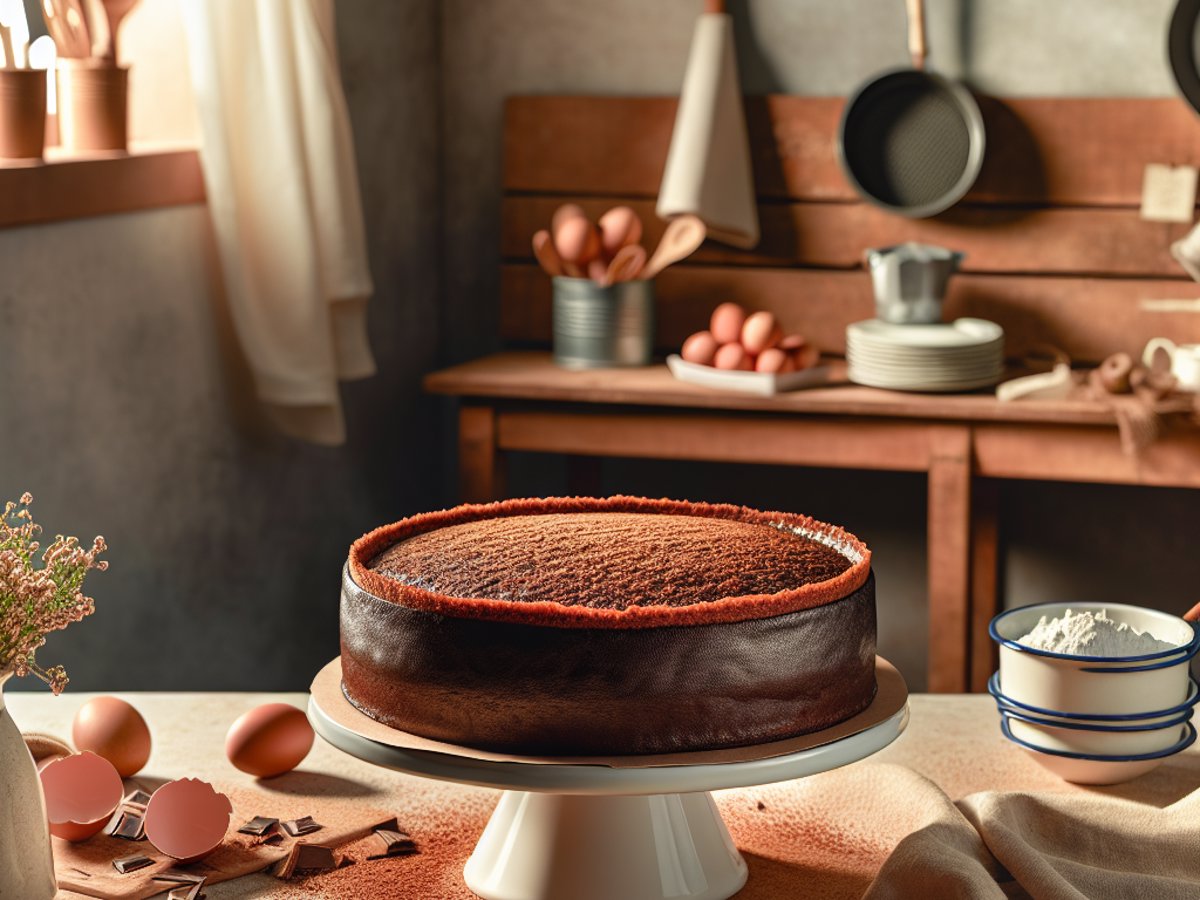 Klassischer Schokoladenkuchen - Alternative Ansicht in gemütlichem Setting