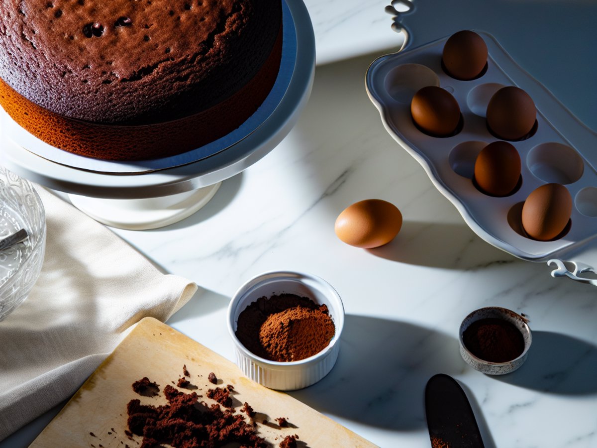 Klassischer Schokoladenkuchen - Ganzer Kuchen auf eleganter Kuchenplatte