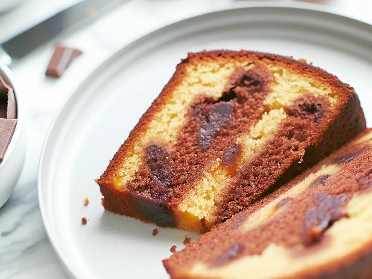 Klassischer Schokoladenkuchen - Nahaufnahme eines Stücks mit sichtbarer Textur