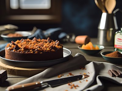 Winterlicher Orangenlikör-Schokoladenkuchen mit Zimtstreuseln