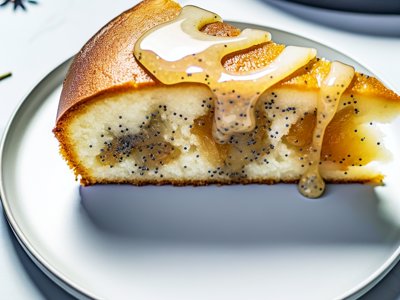 Winterlicher Birnen-Mohn-Kuchen mit Kardamom-Honig-Glasur