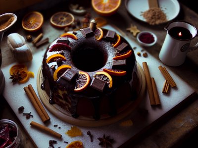 Winterlicher Glühwein-Schokoladen-Gugelhupf