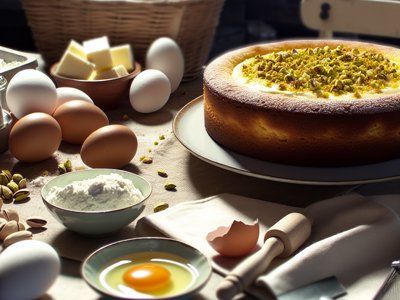 Winterlicher Orangenblüten-Ricotta-Kuchen mit Pistazien-Zimt-Kruste