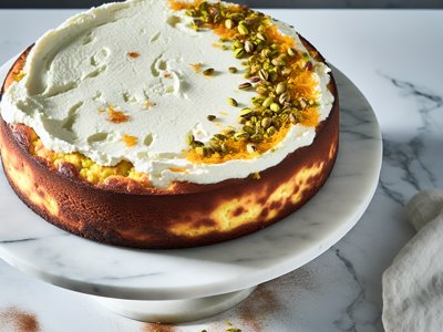 Winterlicher Orangenblüten-Ricotta-Kuchen mit Pistazien-Zimt-Kruste