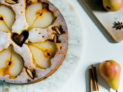 Winterlicher Glühwein-Birnen-Kuchen mit Marzipanherz