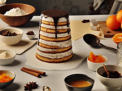 Winterlicher Marzipan-Lebkuchen-Schichtturm mit Orangenlikör