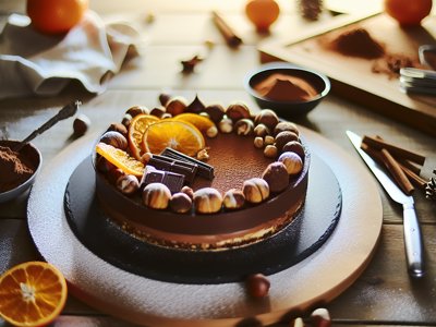 Winterlicher Haselnuss-Orangentrüffel-Kuchen mit Schokoladen-Zimt-Ganache