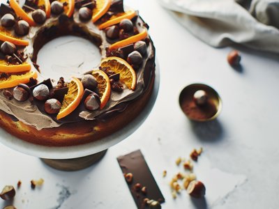 Winterlicher Haselnuss-Orangentrüffel-Kuchen mit Schokoladen-Zimt-Ganache