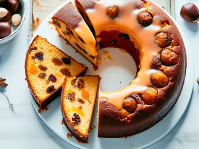 Winterlicher Marroni-Zimt-Kuchen mit Orangenbutterglasur