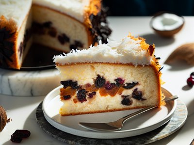 Winterlicher Kokos-Rum-Kuchen mit Cranberries und Vanille-Mascarpone-Creme