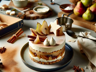 Winterlicher Zimtstern-Mousse-Kuchen mit Glühwein-Birnen