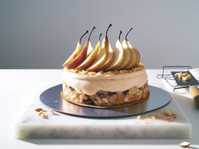 Winterlicher Zimtstern-Mousse-Kuchen mit Glühwein-Birnen