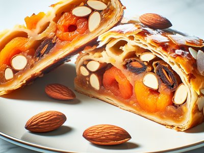 Winterlicher Aprikosen-Mandel-Strudel mit Zimtcrème