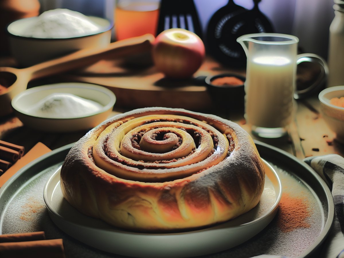 Nordischer Zimtschnecken-Kuchen - Alternative Ansicht in gemütlichem Setting