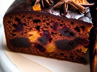 Winterlicher Glühwein-Gewürz-Schokokuchen mit kandierter Orange