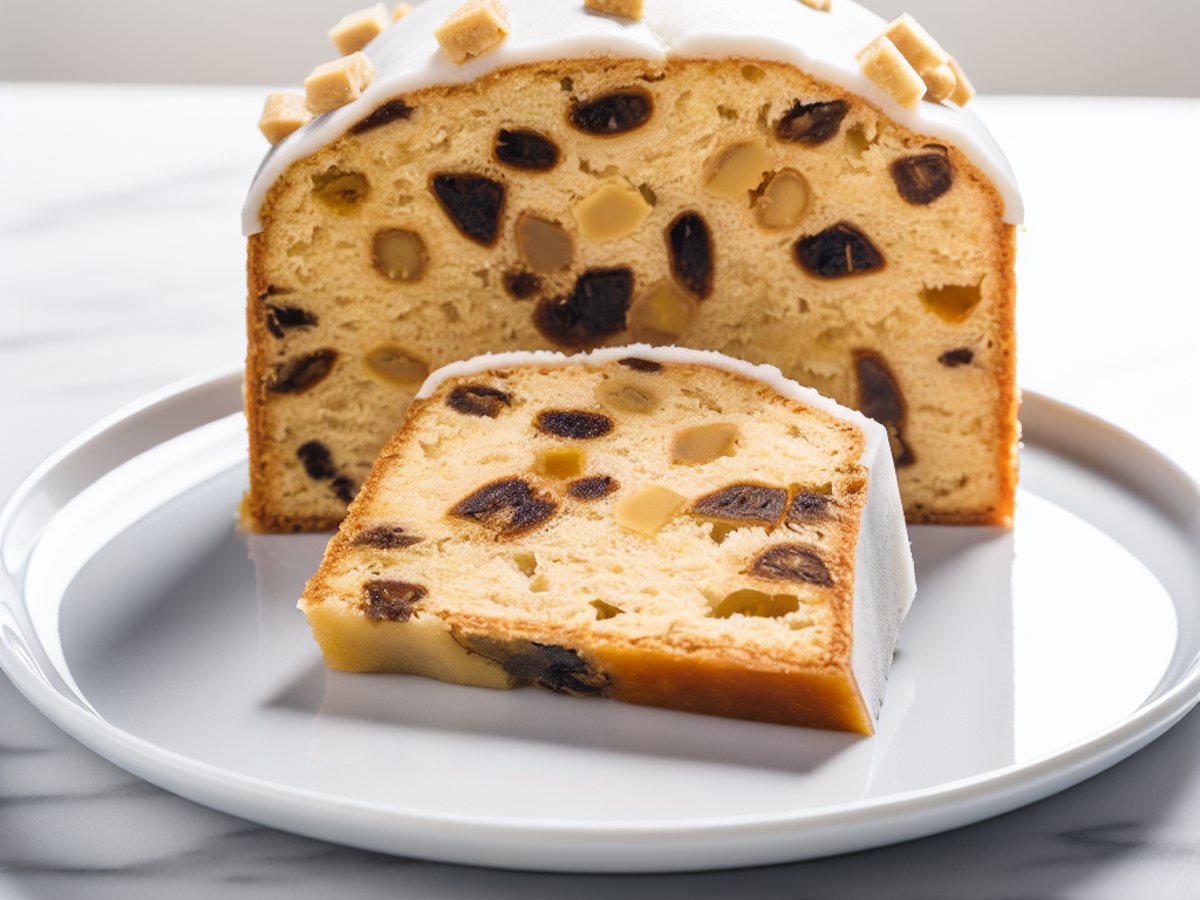Angeschnittener Glühwein-Lebkuchen-Gugelhupf mit sichtbarem Marzipan-Kern in der Mitte