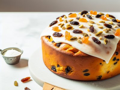 Winterlicher Kardamom-Rosinen-Hefekranz mit Orangenblüten-Zuckerguss