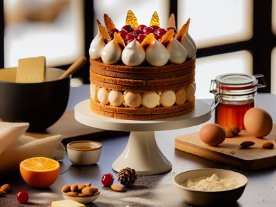 Winterlicher Lebkuchen-Mousse-Turm mit Kirsch-Marzipan-Füllung