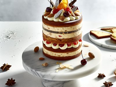 Winterlicher Lebkuchen-Mousse-Turm mit Kirsch-Marzipan-Füllung