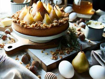 Winterlicher Rosmarin-Honig-Birnenkuchen mit Haselnuss-Crumble