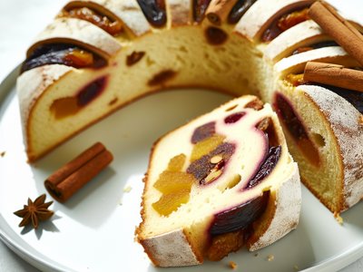 Winterlicher Glühwein-Zwetschgen-Hefekranz mit Marzipan-Zimt-Füllung