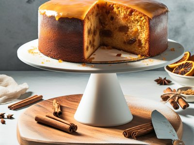 Winterlicher Gewürz-Orangenkuchen mit Marzipan-Kern und Rum-Glasur