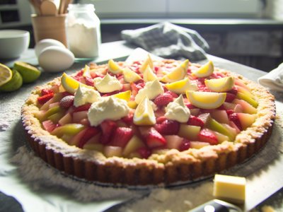 Rhabarber-Erdbeer-Zitronen-Torte mit Schlagrahm