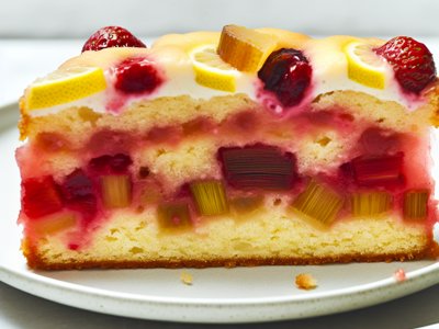 Rhabarber-Erdbeer-Zitronen-Torte mit Schlagrahm