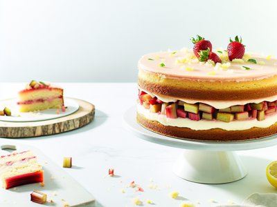 Rhabarber-Erdbeer-Zitronen-Schichttorte mit Holunderblüten-Rahm