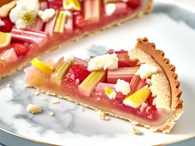 Rhabarber-Erdbeer-Zitronen-Törtchen mit Holunderblüten-Mascarpone