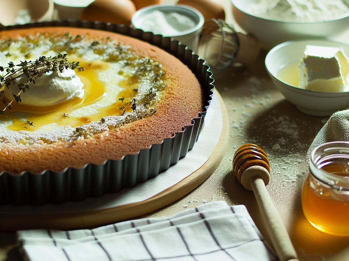 Griechischer Joghurt-Honig-Kuchen - Alternative Ansicht in gemütlichem Setting