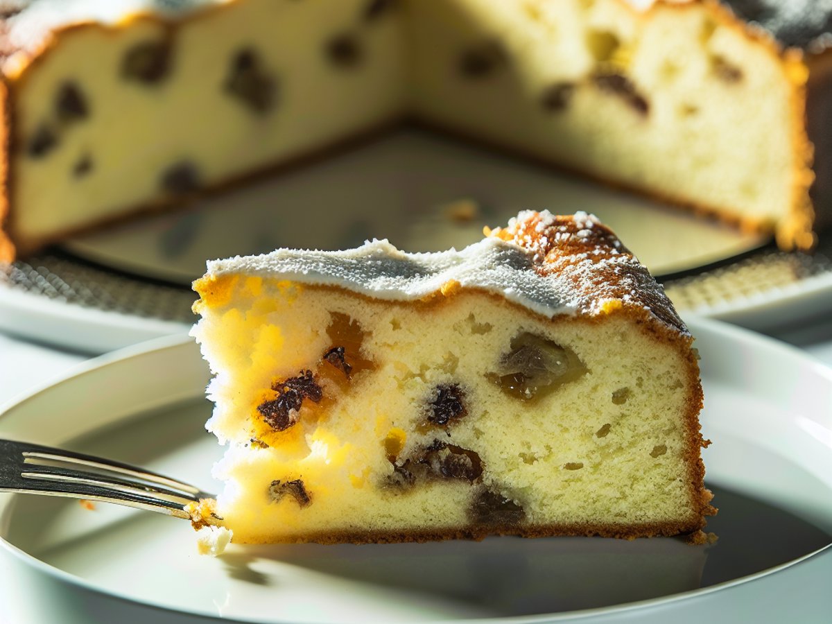Griechischer Joghurt-Honig-Kuchen - Nahaufnahme eines Stücks mit sichtbarer Textur
