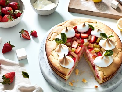 Rhabarber-Erdbeer-Baiser-Torte mit Zitronenquark