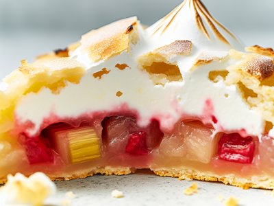 Rhabarber-Erdbeer-Baiser-Torte mit Zitronenquark