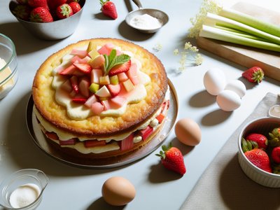Rhabarber-Erdbeer-Zitronen-Schichttorte mit Holunderblüten-Mousse