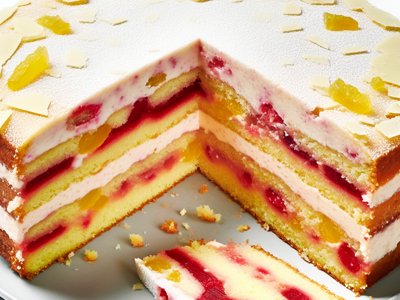 Rhabarber-Erdbeer-Zitronen-Schichttorte mit Holunderblüten-Mousse