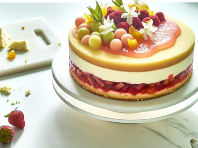 Rhabarber-Erdbeer-Zitronen-Frischkäse-Torte mit Holunderblüten-Mousse