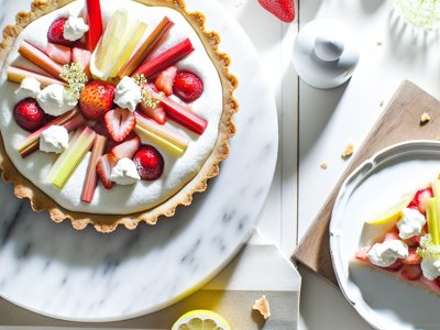 Rhabarber-Erdbeer-Zitronen-Tarte mit Holunderblüten-Mascarpone