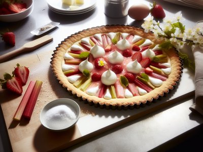 Rhabarber-Erdbeer-Zitronen-Mousse-Tarte mit Holunderblüten-Mascarpone