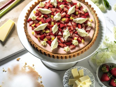 Rhabarber-Erdbeer-Zitronen-Mousse-Tarte mit Holunderblüten-Mascarpone