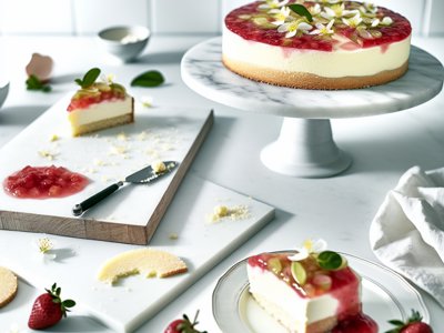 Frühlingsfrische Holunderblüten-Joghurt-Torte mit Rhabarber-Erdbeer-Kompott