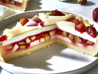 Frühlingsfrische Holunderblüten-Joghurt-Torte mit Rhabarber-Erdbeer-Kompott