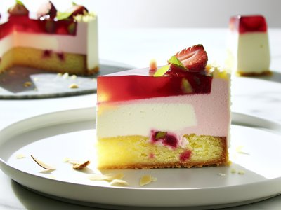 Frühlingsfrische Holunderblüten-Joghurt-Mousse-Torte mit Rhabarber-Erdbeer-Kompott