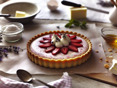 Frühlingsfrische Rhabarber-Erdbeer-Tarte mit Lavendel-Honig-Mascarpone