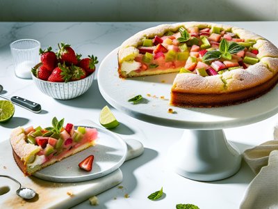 Frühlingsfrische Rhabarber-Erdbeer-Limetten-Torte mit Basilikum-Mascarpone