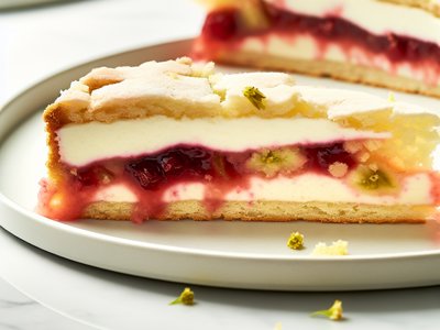 Frühlingsfrische Holunderblüten-Mascarpone-Torte mit Rhabarber-Erdbeer-Kompott