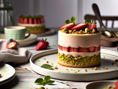Frühlingsfrische Rhabarber-Erdbeer-Mascarpone-Schichttorte mit Pistazien-Honig-Crumble