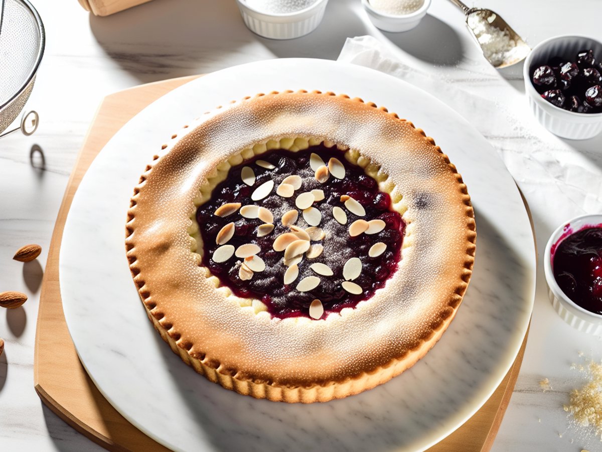 Österreichische Linzer Torte - Ganzer Kuchen auf eleganter Kuchenplatte