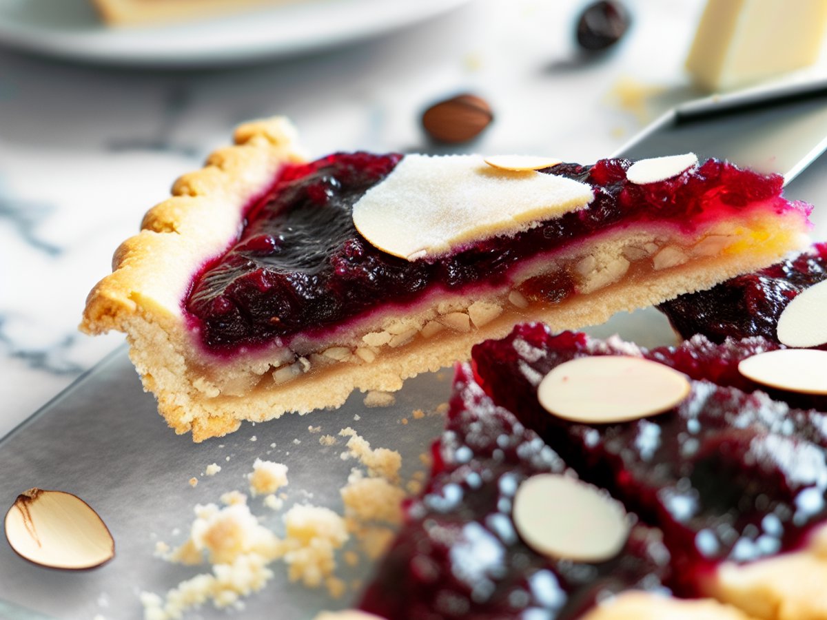 Österreichische Linzer Torte - Nahaufnahme eines Stücks mit sichtbarer Textur