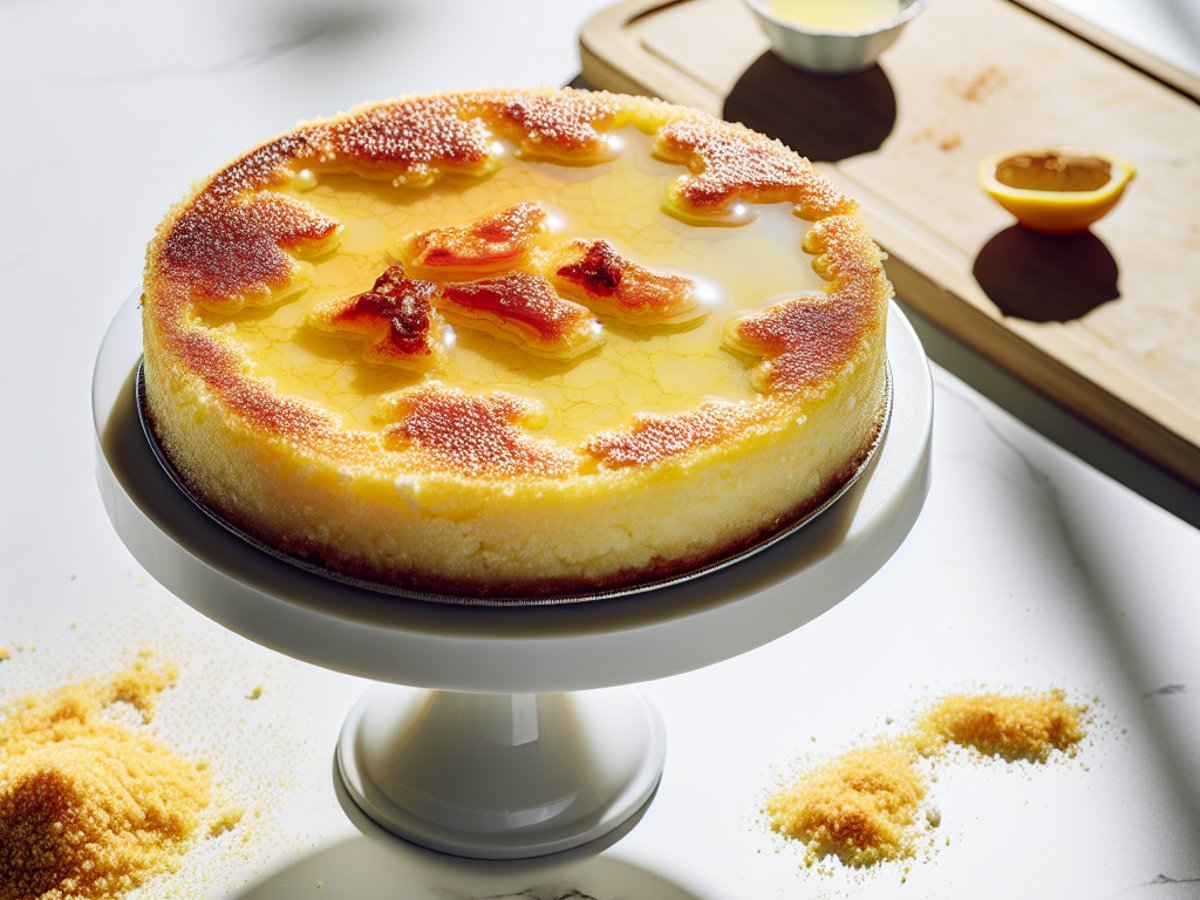 Türkischer Revani-Kuchen - Ganzer Kuchen auf eleganter Kuchenplatte